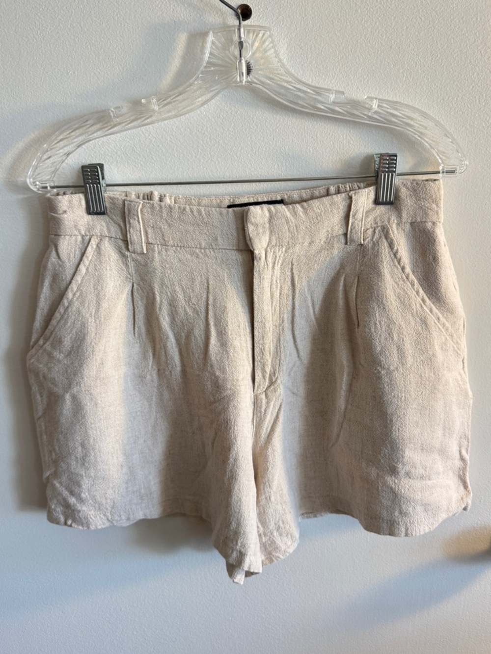 ASOS Women’s Beige Pleated Linen Blend Trouser Shorts Size 8 Coastal Euro Summer
